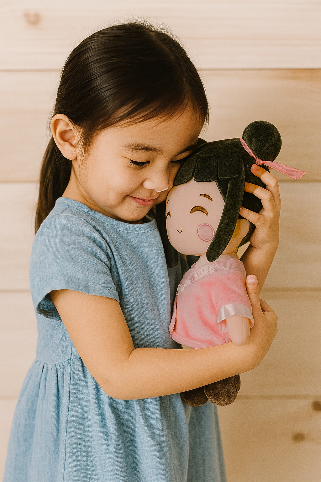 Little girl hugging Asian representation doll – Poco Pals Nini